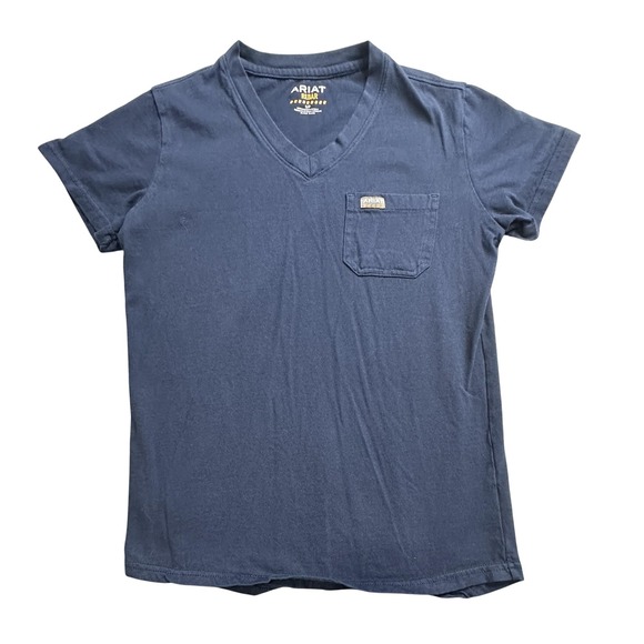 Ariat Tops - Ariat Rebar Shirt Womens Small Navy V-Neck Short Sleeve Pocket Cotton Workwear